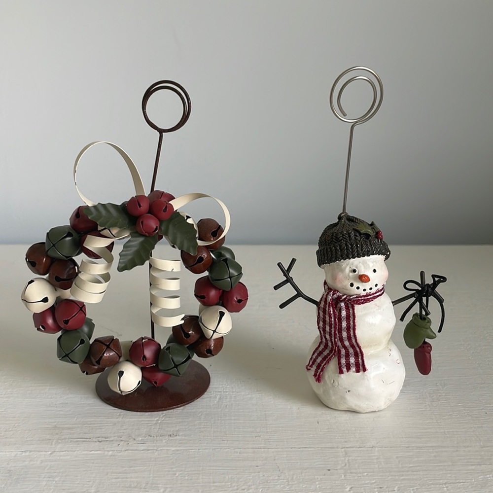 Two Christmas Photograph Holders: Snowman and Bell Wreath